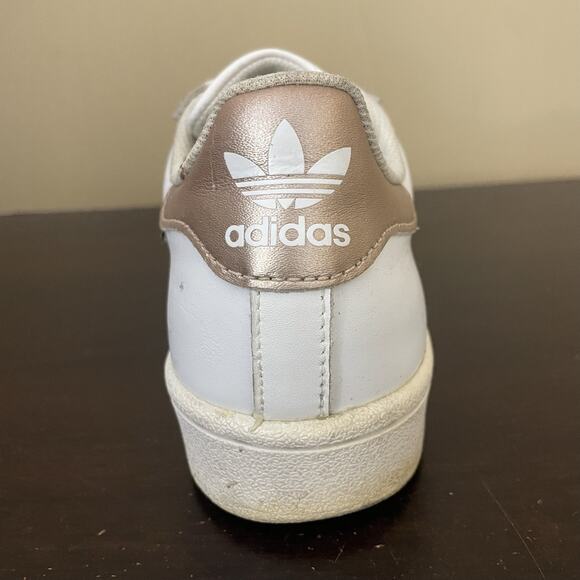 Adidas Superstar Women's White Copper Rose Gold Metallic Stripe Kicks - Picture 6 of 7